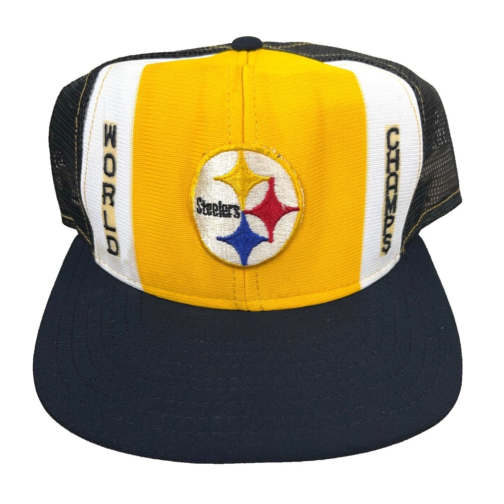 Vintage Pittsburgh Steelers Trucker Hat Cap Snapback 90s Lucky Stripes USA MAde